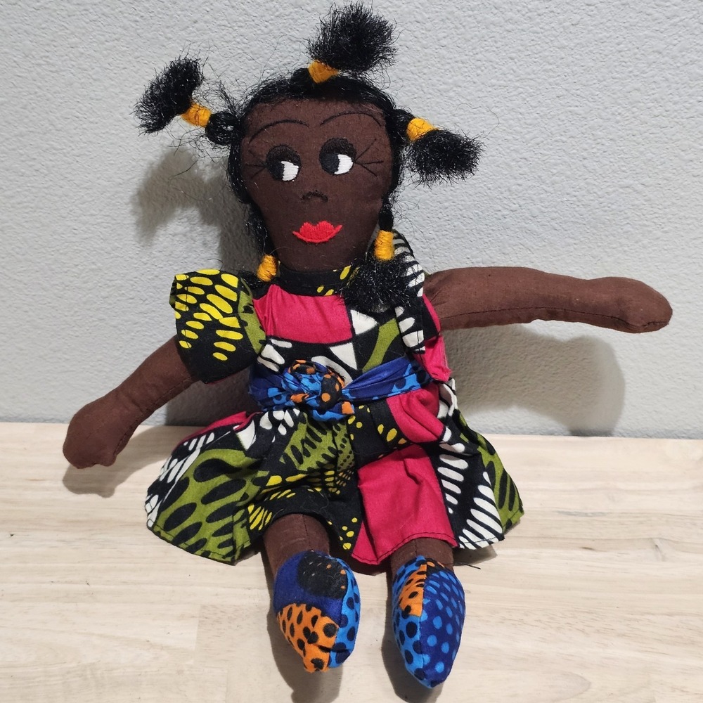 Handmade Collectible African Doll with Baby and Traditional Dress